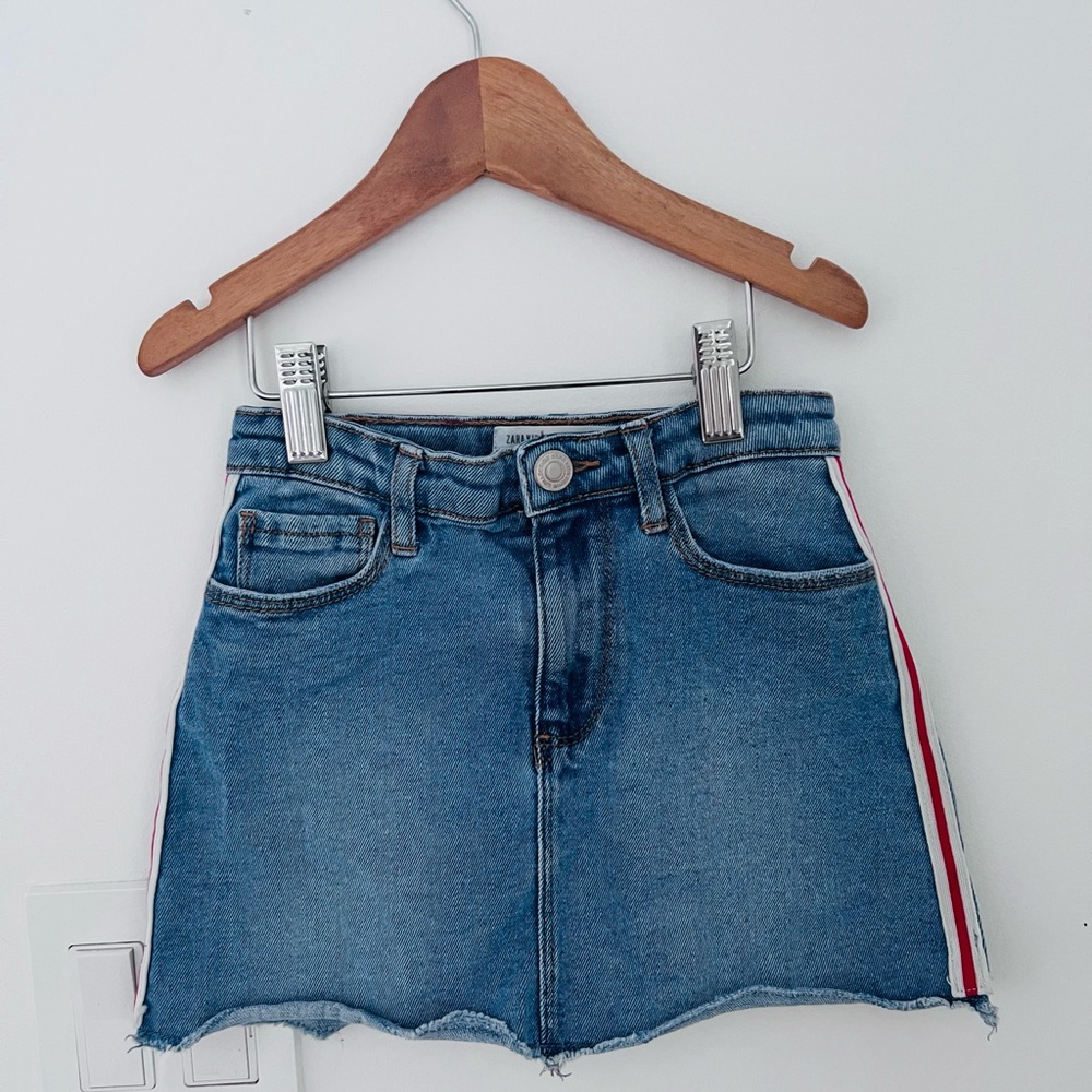 ZaraKids Denim Mini Skirt with Red and White Stripes on the Side